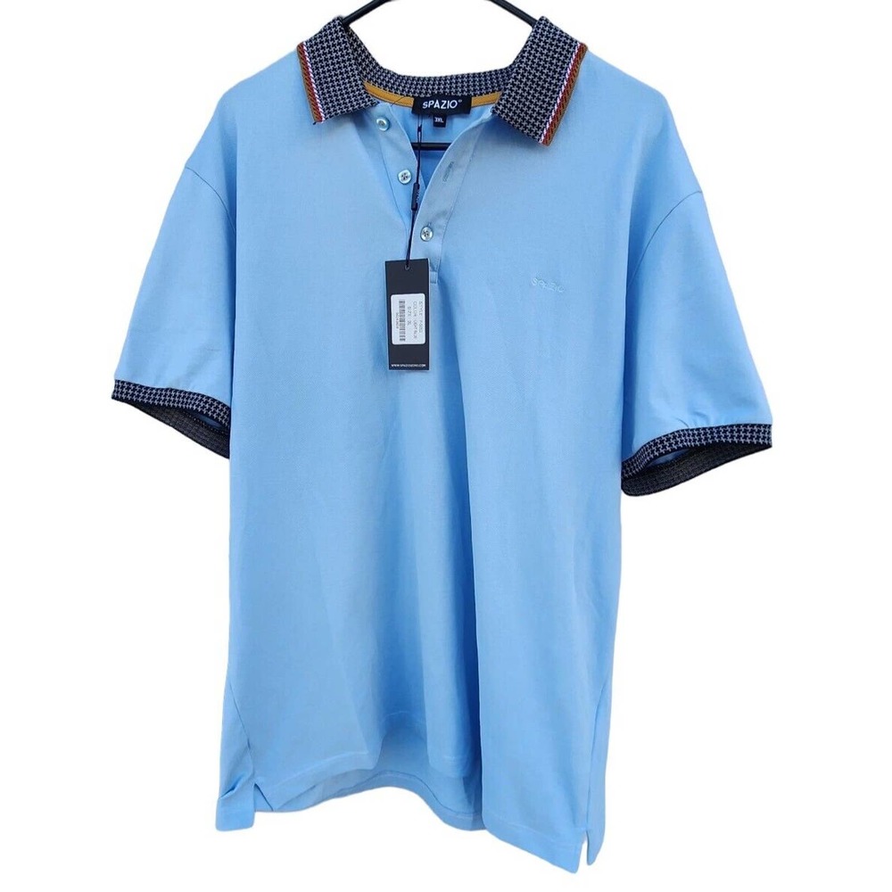 SPAZIO Italian Fashion Designed Collar Polo Short Sleeve Men's Sz 3XL lite blue